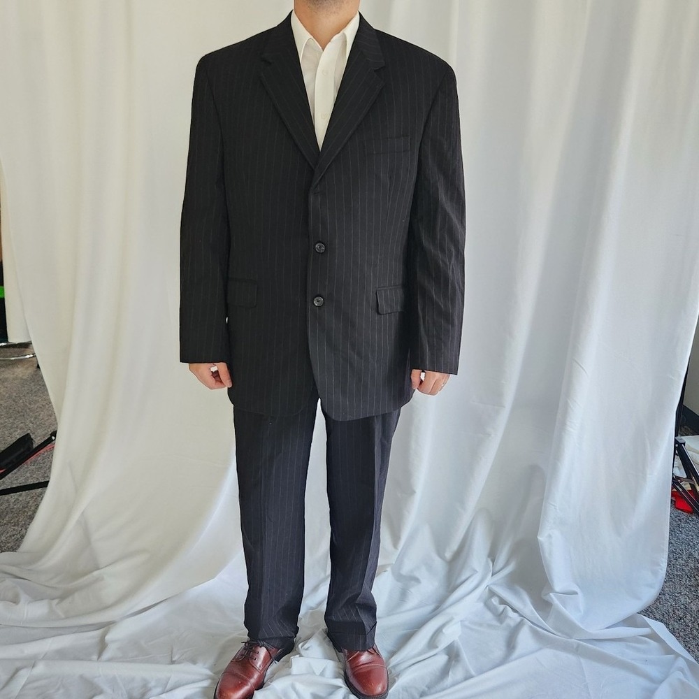 Chaps Black Pinstripe‎ Wool Suit